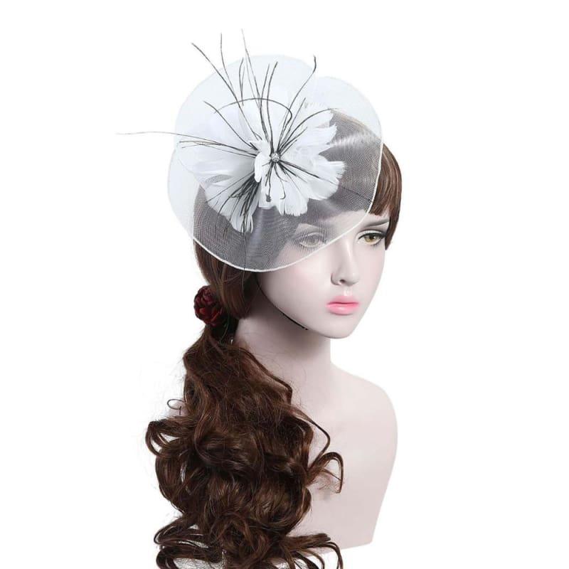 Wool Felt Top Hat Party Mesh Hat Ribbons And Feathers Fascinators Hats - White - Hats