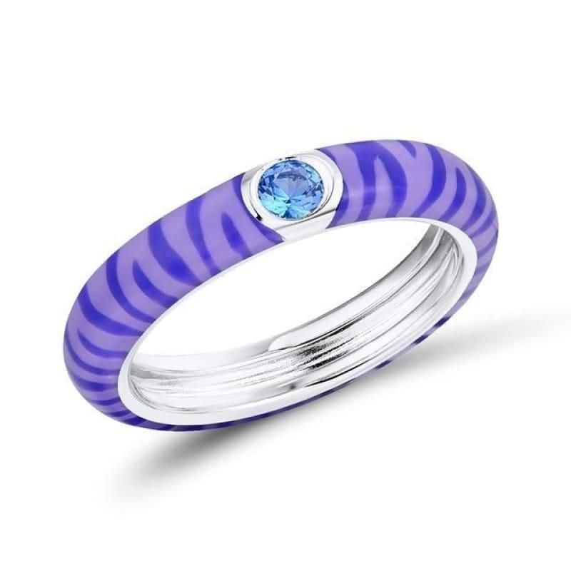 Zebra Stripe Eternity 925 Sterling Silver Party Fashion Jewelry Enamel Handmade Ring - 6 / Purple Color - Rings