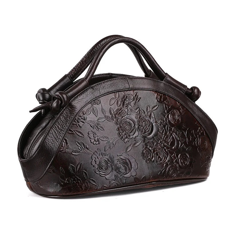 Luxury Genuine Leather Oil Wax Cowhide Retro Embossed Bag