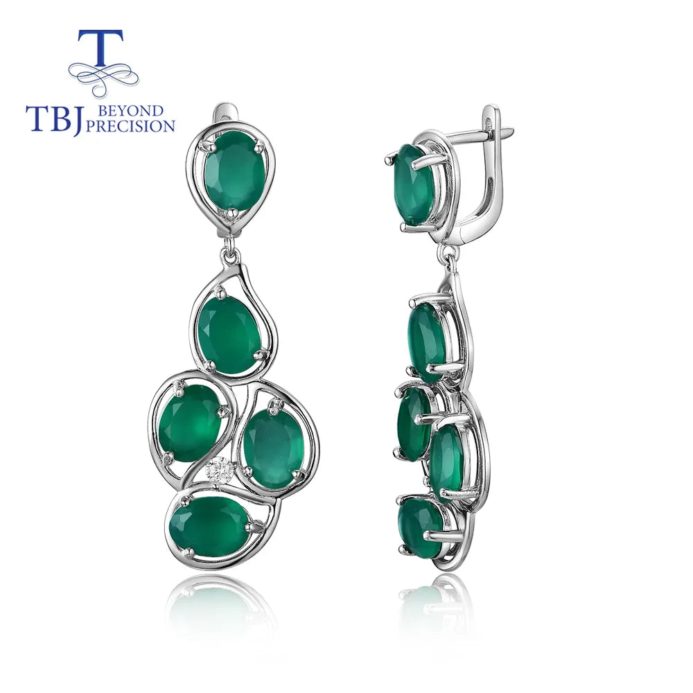 Big style green agate earrings natural gemstone 925 sterling silver simple design fine jewelry for girl tbj promotion