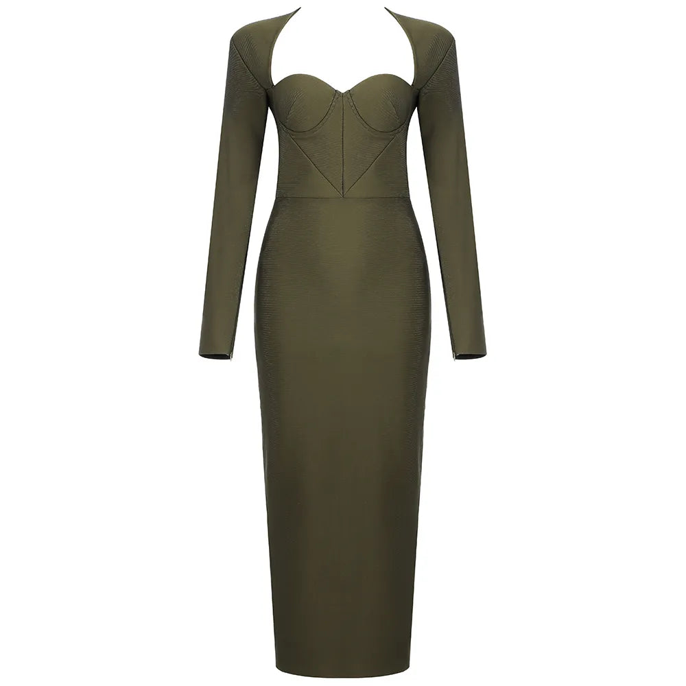 Gray V-neck Bodycon Party Midi Dress