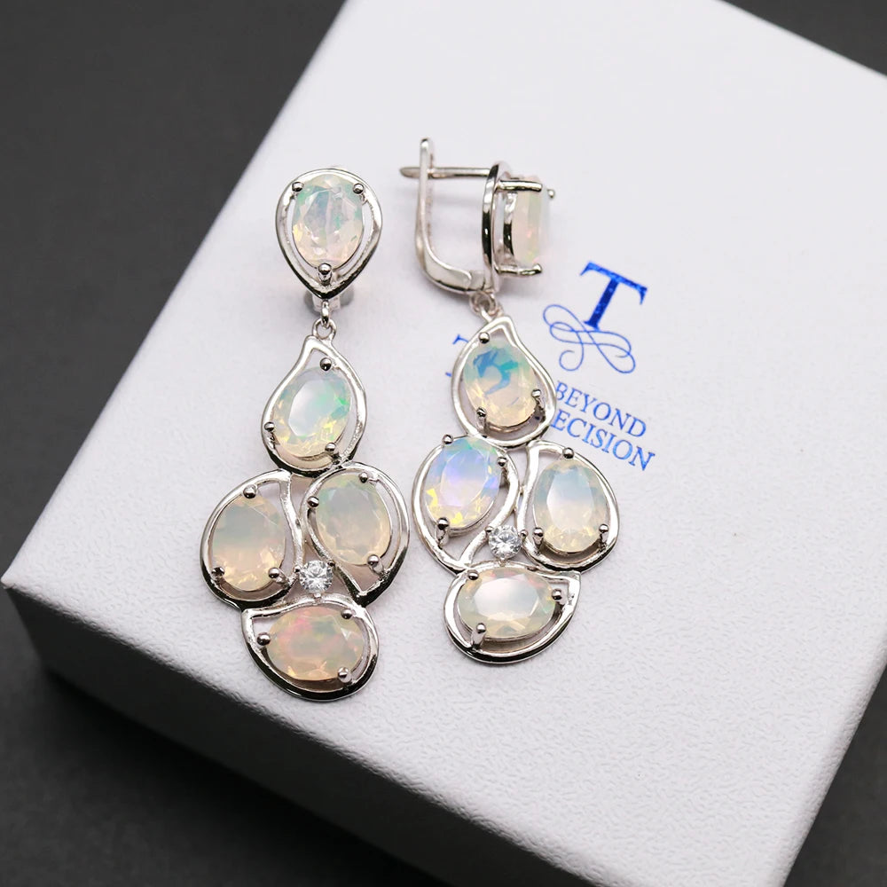 Opal natural gemstone 925 sterling silver jewelry earrings