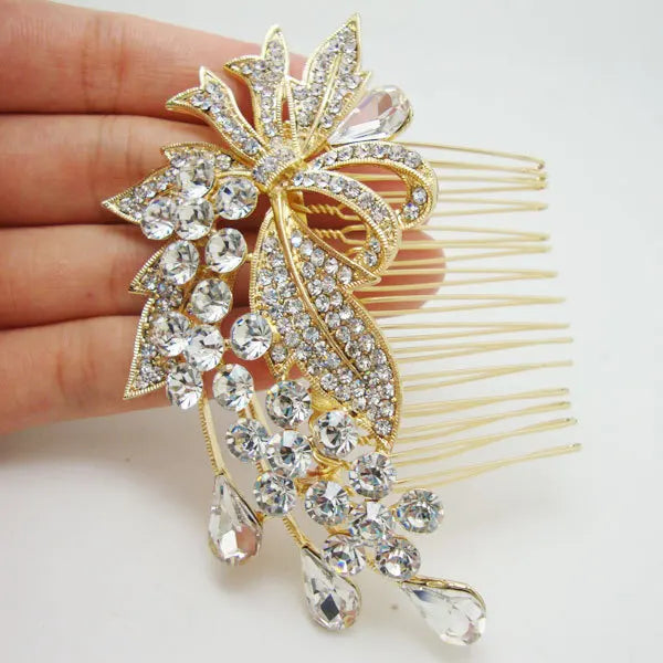 Bridal Flower Leaf Hair Comb Rhinestone Crystal Bridesmaid Wedding Jewelry