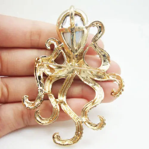 Gold Tone Unique Brown Octopus Pendant Brooch Pins Rhinestone Crystal Animal Very beautiful unique girl