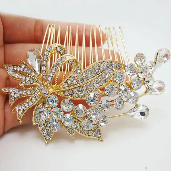 Bridal Flower Leaf Hair Comb Rhinestone Crystal Bridesmaid Wedding Jewelry