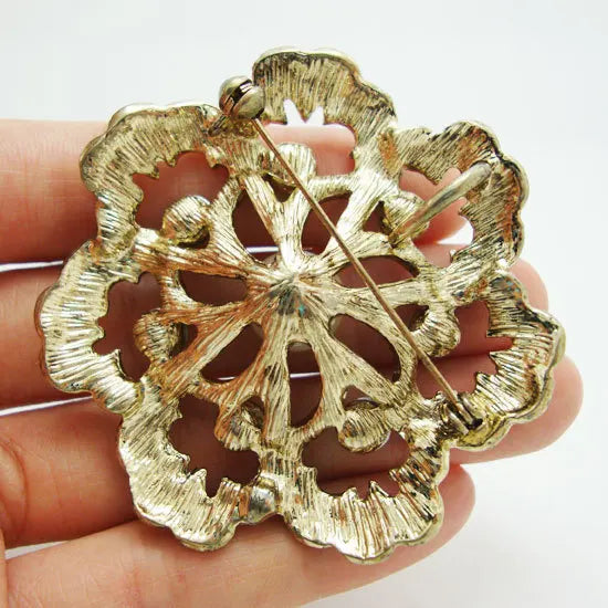 Unique Vintage Flower Pearl Pendant Blue Rhinestone Crystal Brooch Pin
