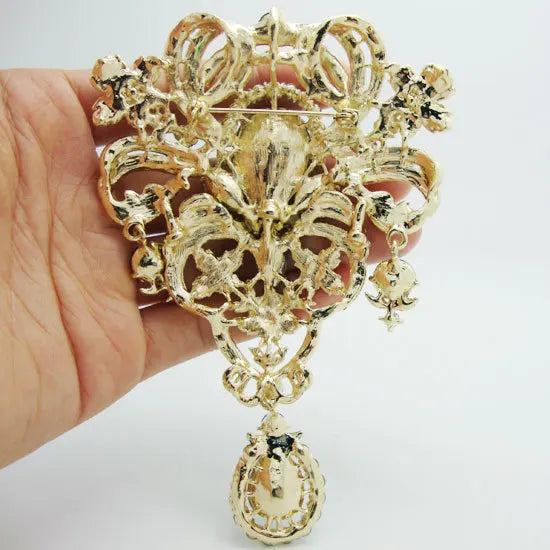 Classic style Flower drop Brooch Pin Pendant Red Rhinestone Crystal