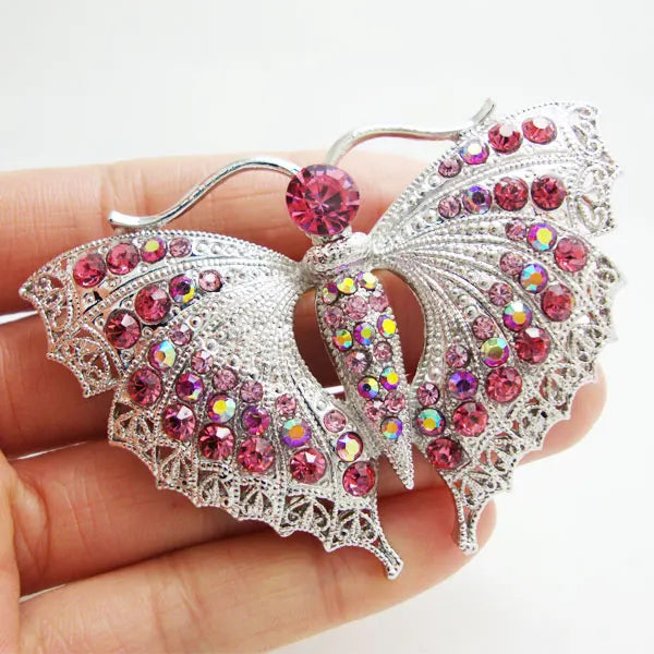 Pink Butterfly Pin Rhinestone Crystal Insect Brooch
