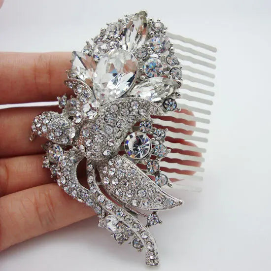 Sweet Bridal hair accessories Beautiful romantic flowers bouquet  Clear Rhinestone Crystal