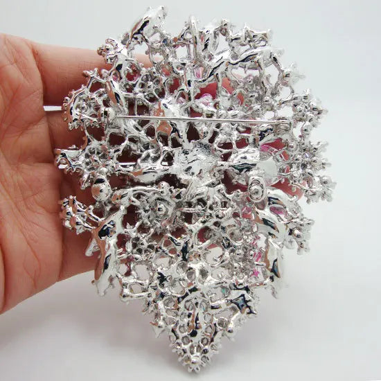 Fashion Style 3.94" Flower Drop Brooch Pin pendant Pink Rhinestone Crystal