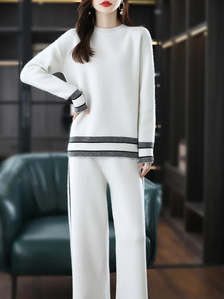 Winter Wool Knitted Two-Piece Thick Round Neck Sweater