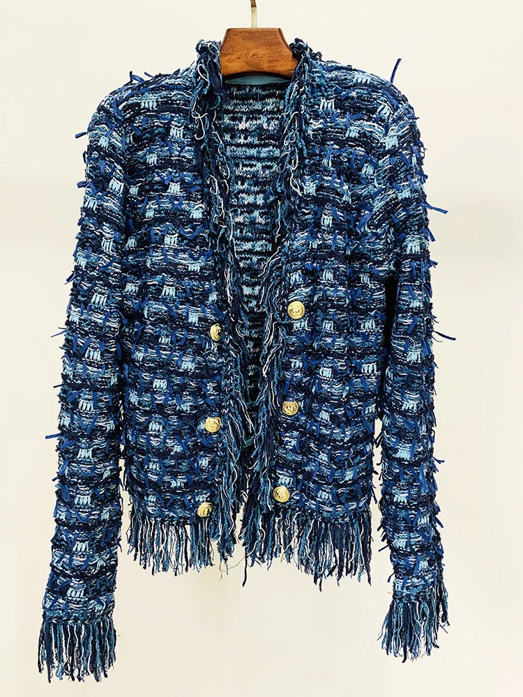 Embellished Tassel Knit Cardigan Blazer