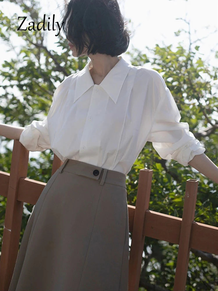 Basic White Tiered Button Up Blouse