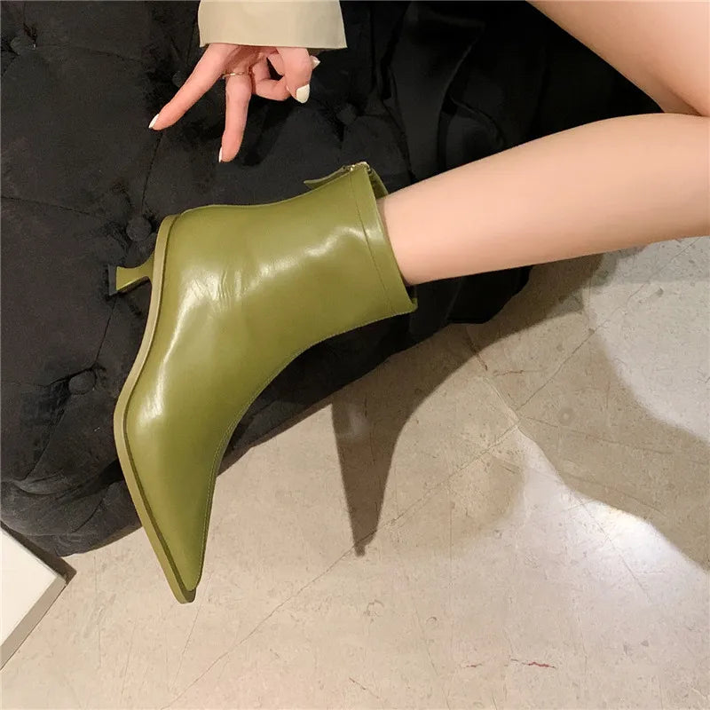 Genuine Leather Thin Heels Ankle Boots