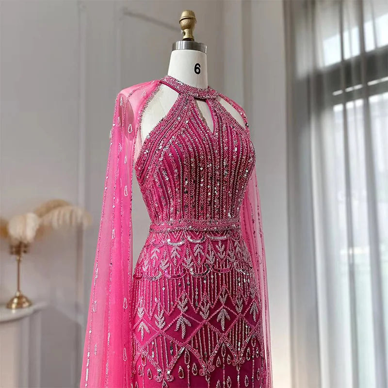 Rose Pink Luxury Dubai Formal Wedding Guest Dress