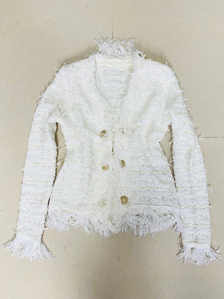 Embellished Tassel Knit Cardigan Blazer