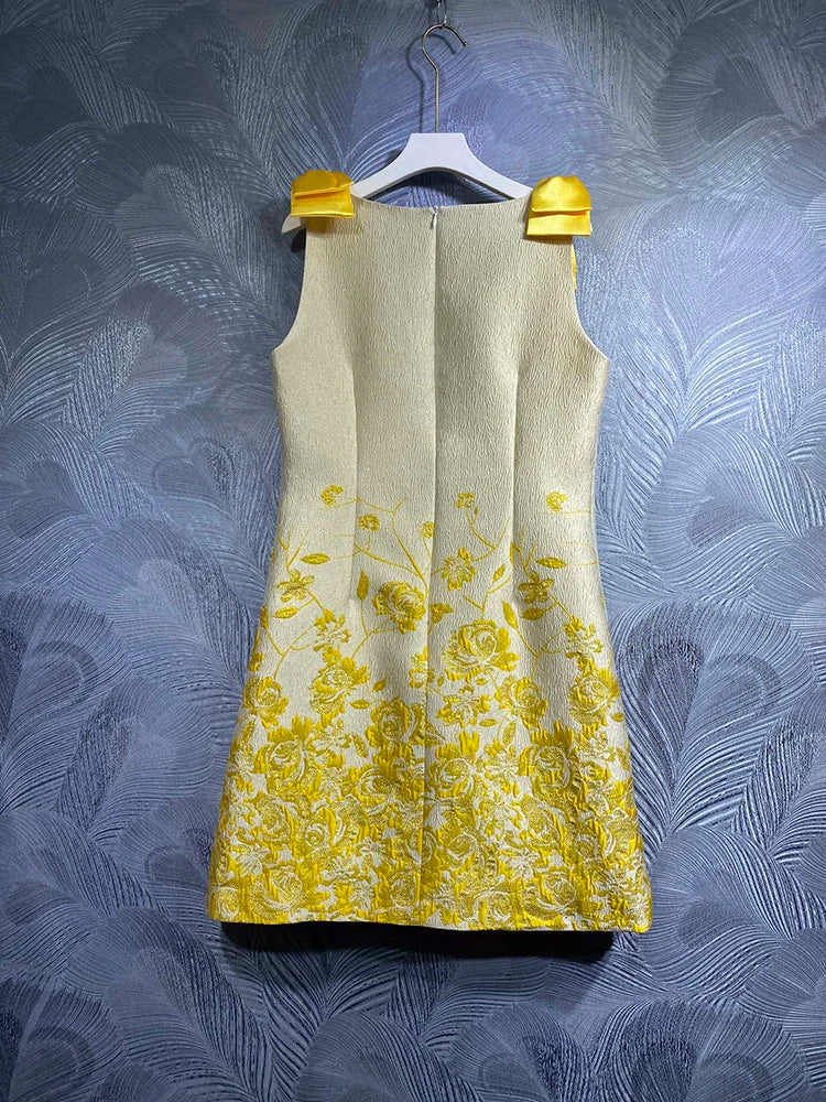 Gorgeous  Bow Beaded Print Sleeveless Tank Jacquard Mini Dress
