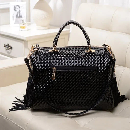 Genuine Leather Tassel Fashion Rhinestone Handbag