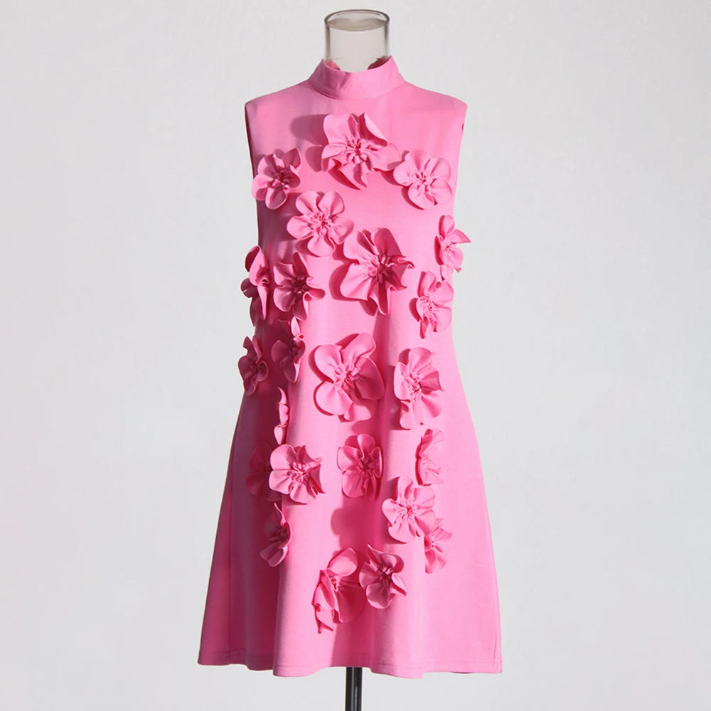 Solid Slimming Stand Collar Sleeveless Dress