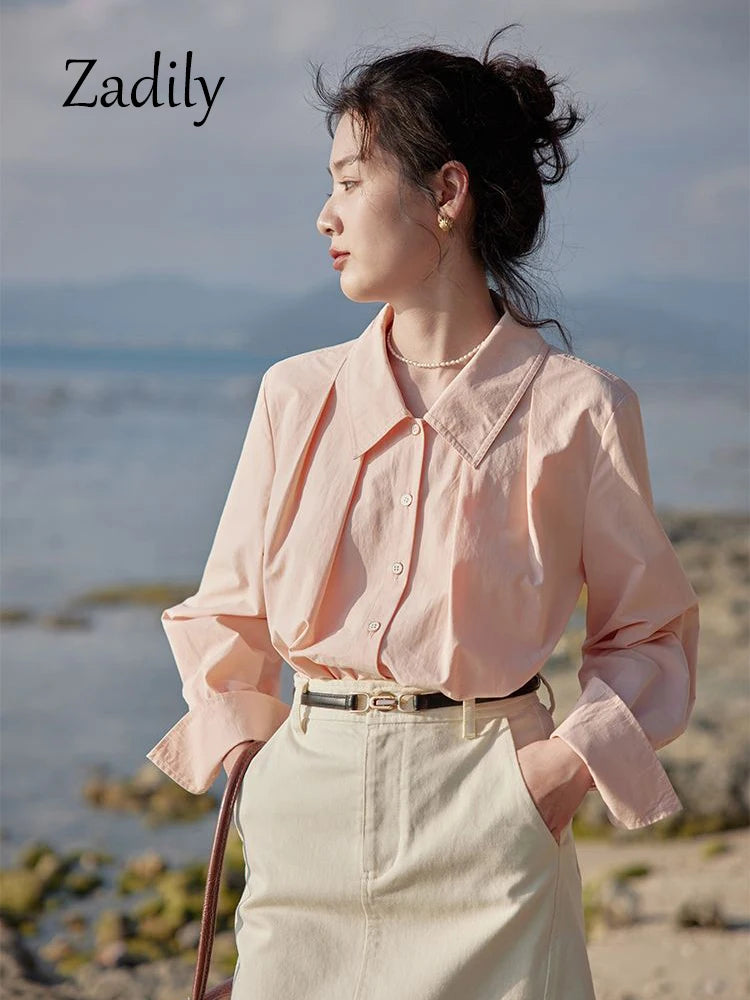 Korean Style Loose Button Up Tunic Blouse