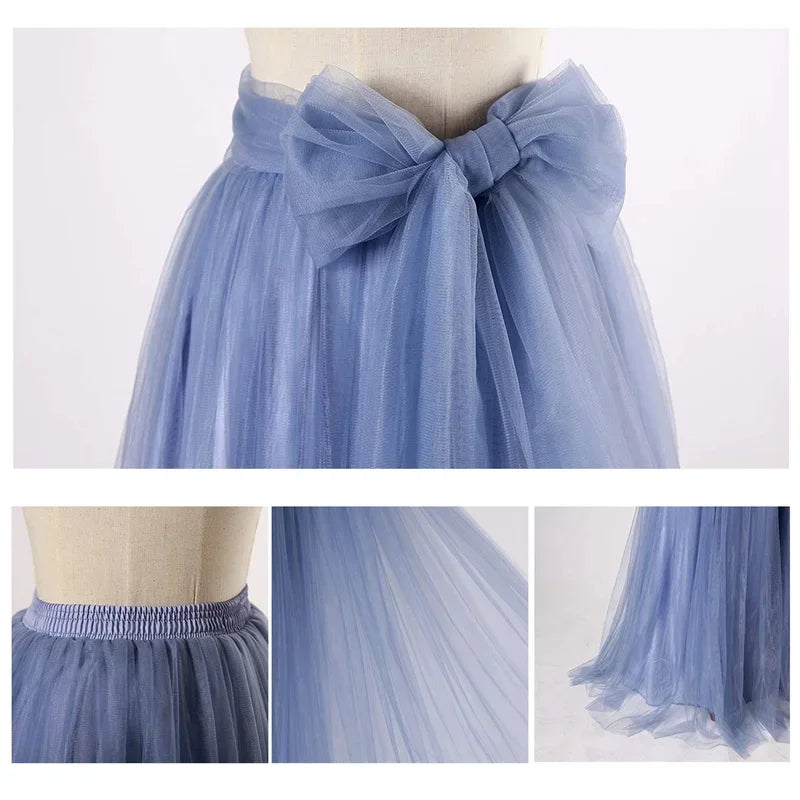 A Line Tulle  Skirt with Bowknot Belt