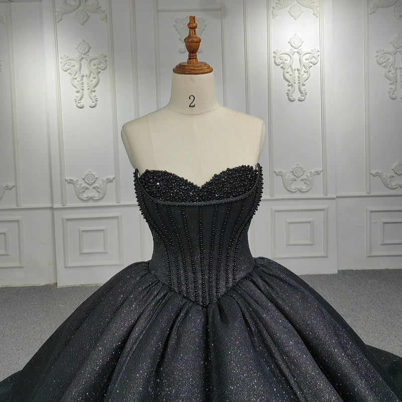 Simple Classic Sequins Strapless Court Train Pleat Lace Up Ball Gown