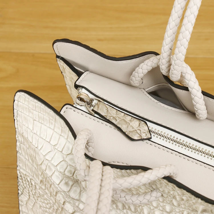 White Luxury Crocodile Pattern Leather Tote Bag