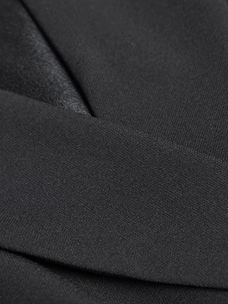 Black Long Sleeve Double Breasted Belt Ruffle Elegant Midi Dress
