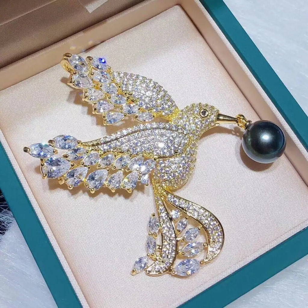 Fashion Jewelry Charming Clear Zircon Crystal Hummingbird Bird Pendant Brooch