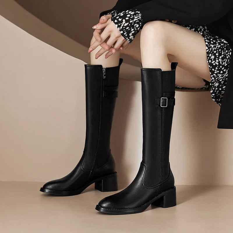 Winter Knee High Boots Genuine Leather Women's Boots