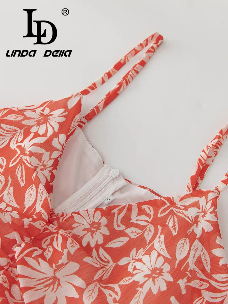 Red  Print Off-the-Shoulder Irregularity Ruffles Pleated Maxi Dress