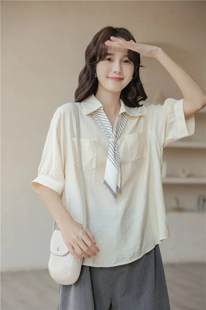 Short Sleeve Korea Style Loose Blouse