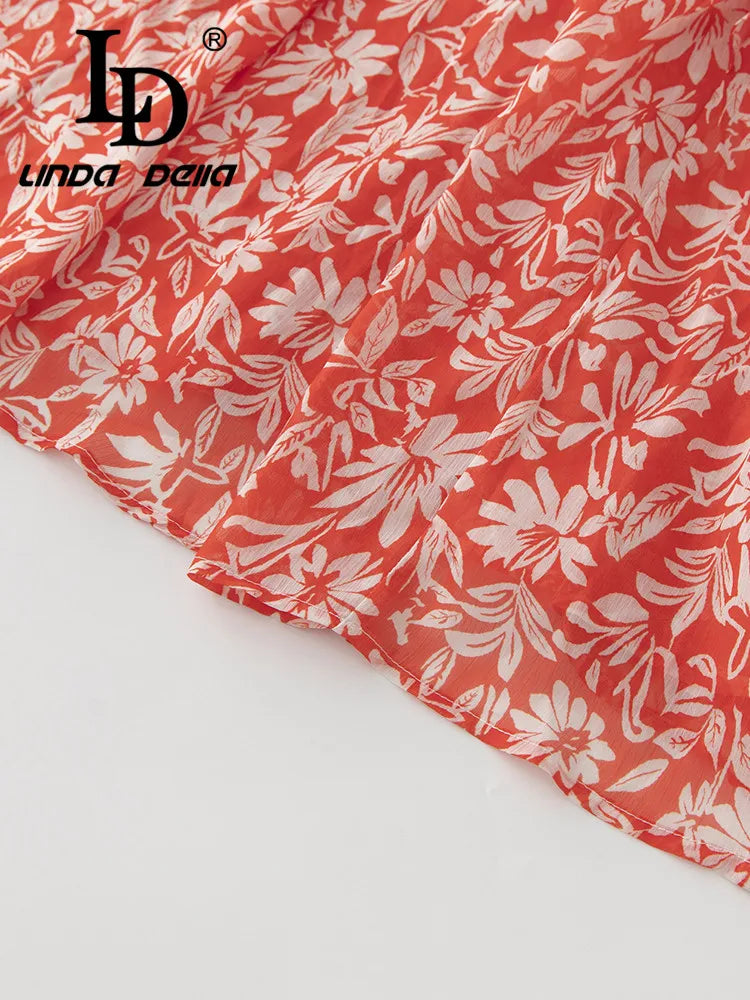 Red  Print Off-the-Shoulder Irregularity Ruffles Pleated Maxi Dress