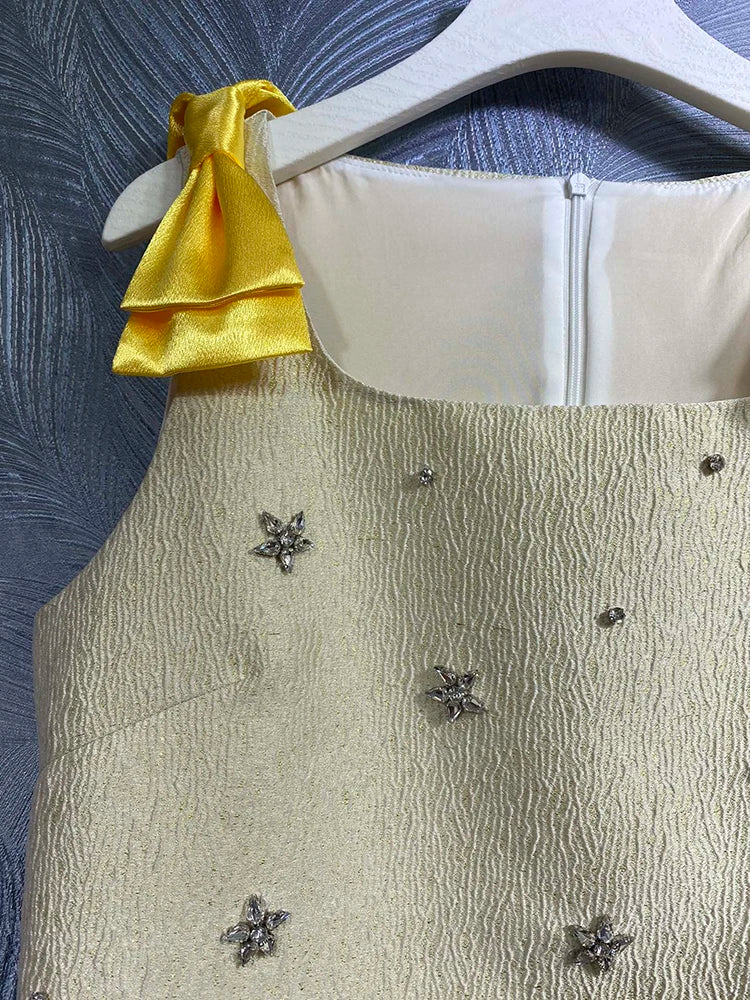 Gorgeous  Bow Beaded Print Sleeveless Tank Jacquard Mini Dress