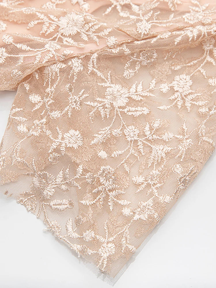 V-Neck Short Sleeve Flower Embroidery Vintage Cascading Ruffles Maxi Dress