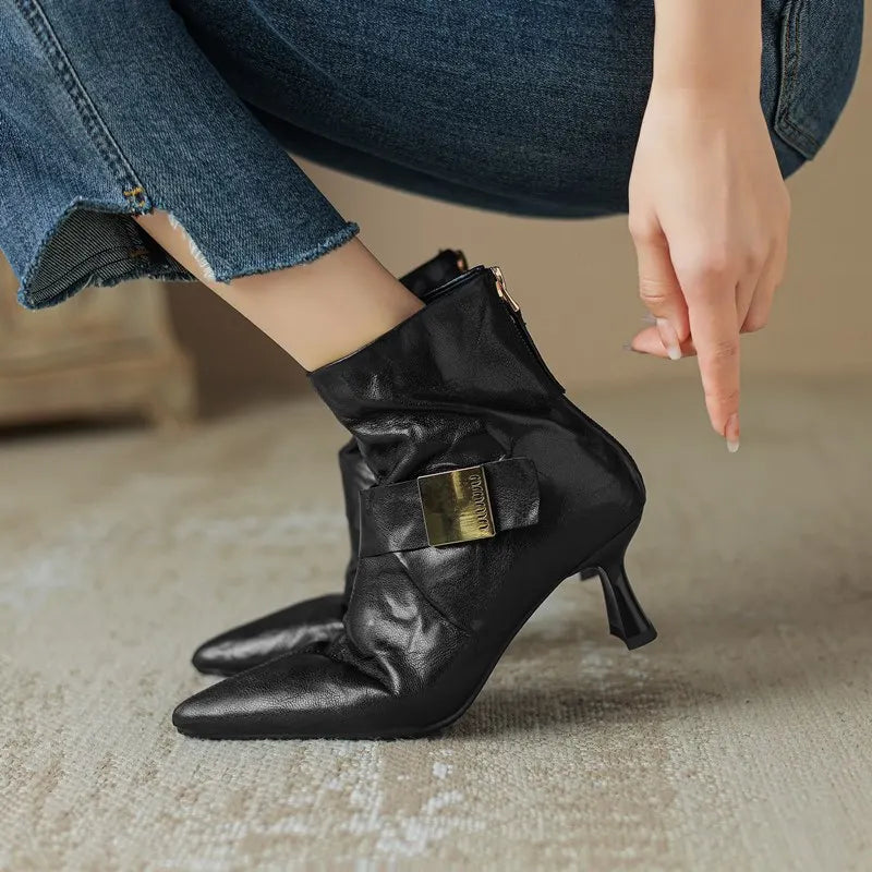Genuine Leather Pointed Toe Handmade Ankle Boots