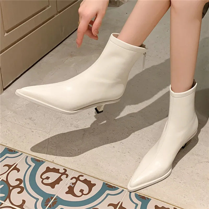 Genuine Leather Thin Heels Ankle Boots