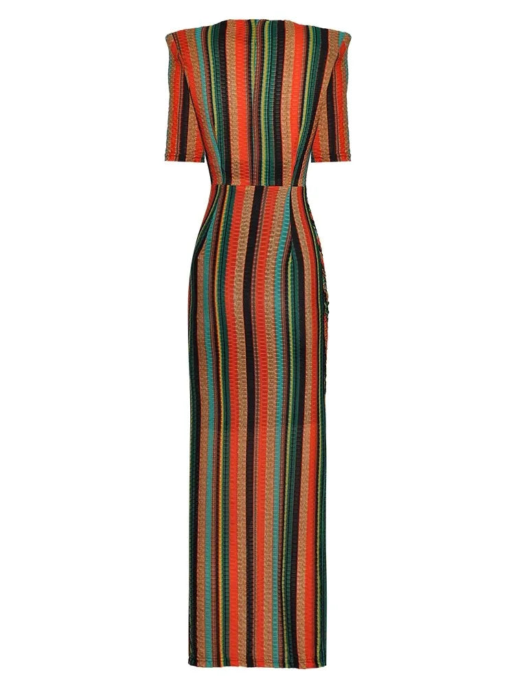 Geometric Print V-Neck Short Sleeve Vintage Midi Dress
