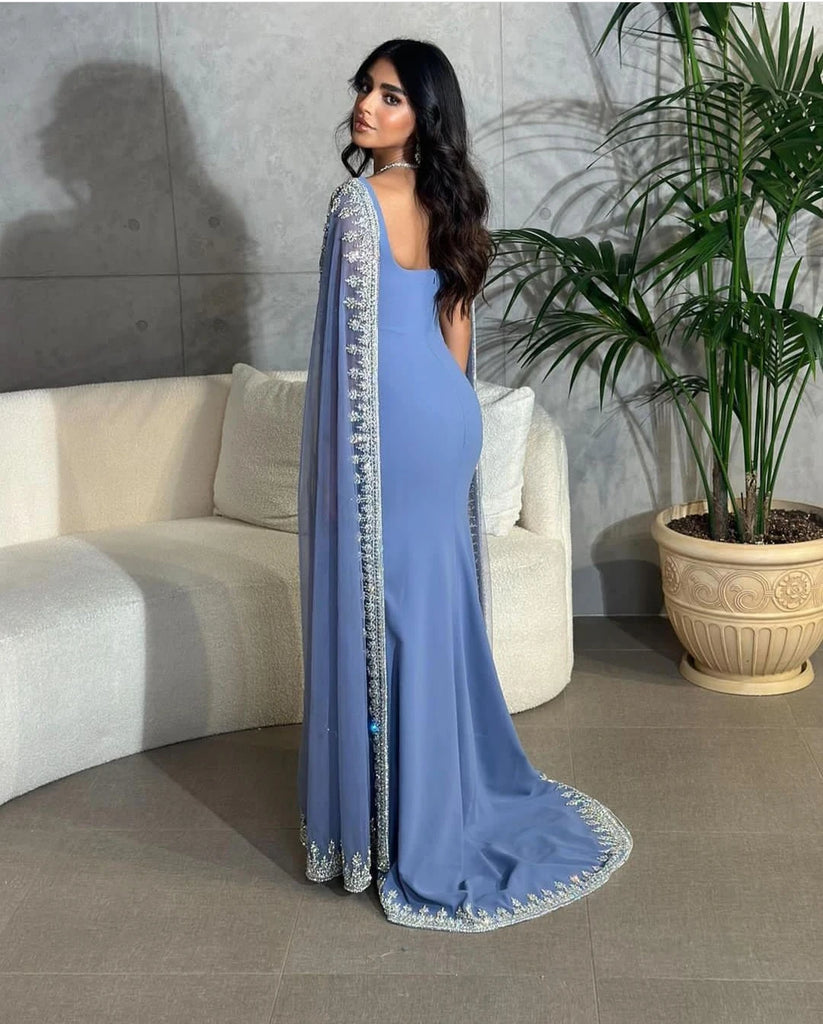 Elegant Long Formal Cape Sleeves Luxury Evening Dress