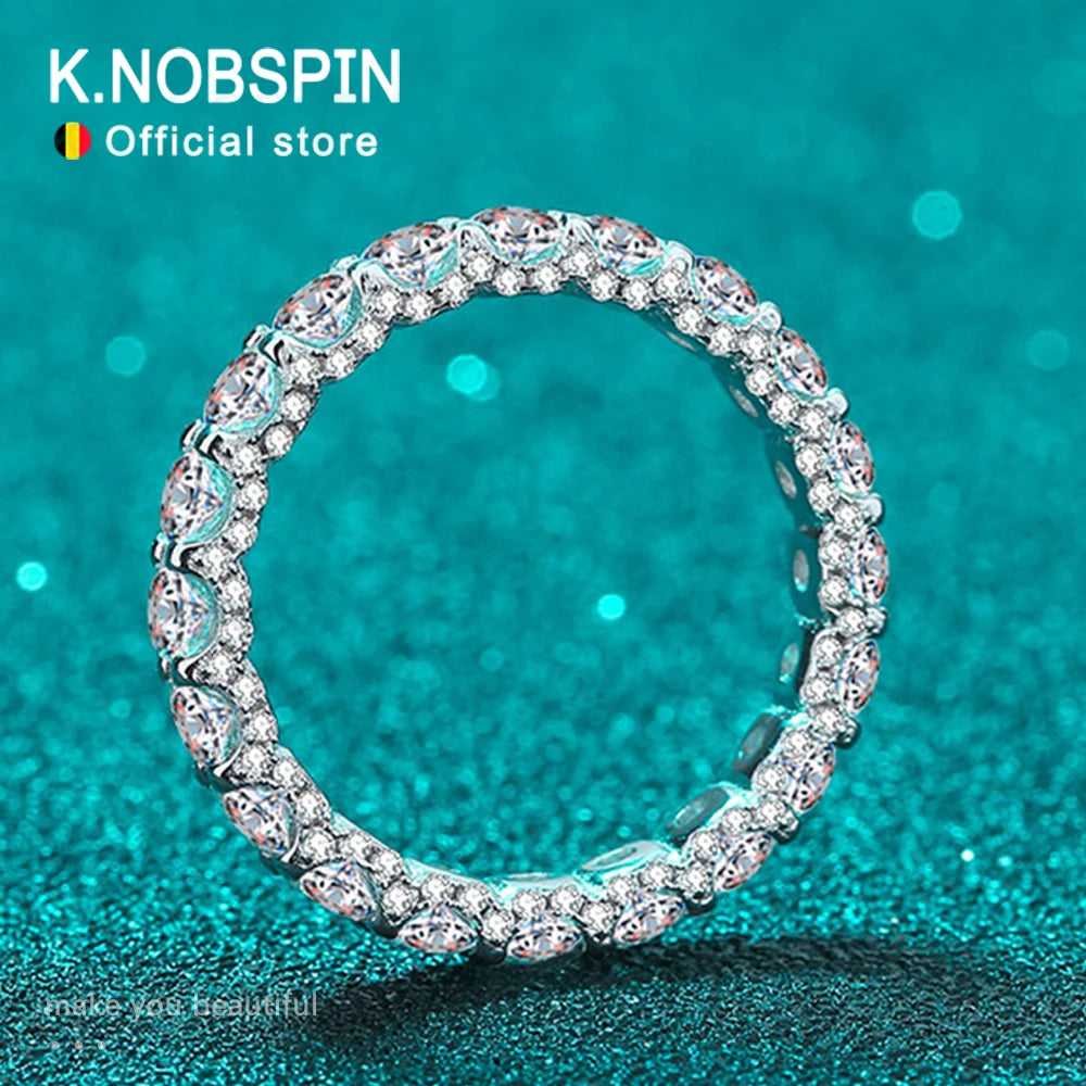 Knobspin 2.5ct D Color Moissanite Ring for Woman Wedding Jewelry with GRA 925 Sterling Sliver Plated 18k White Gold Wedding Band