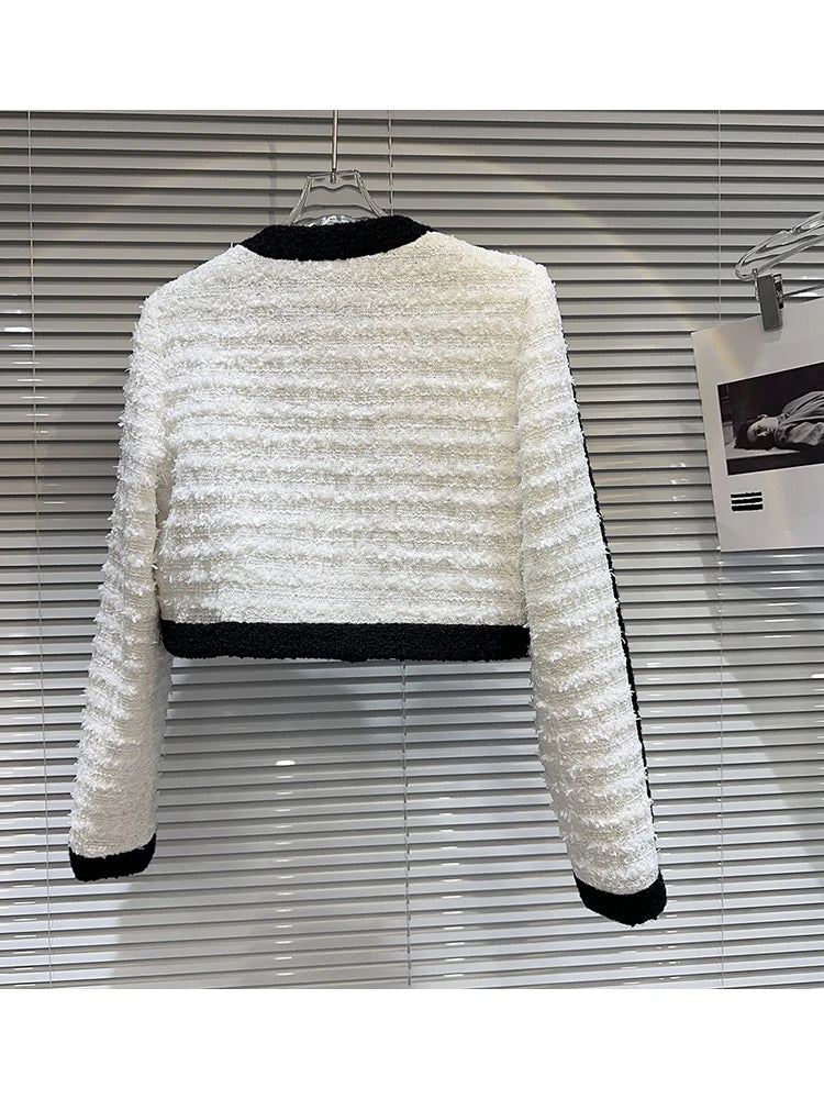 Black White Contrasting Tweed Short Jacket Skirt Set
