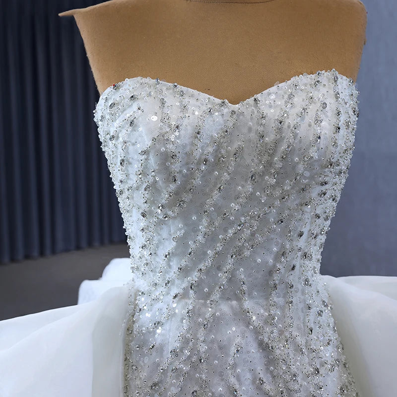 Gorgeous Elegant Beaded Fishtail Scoop Full Sleeves Backless Wedding Gown