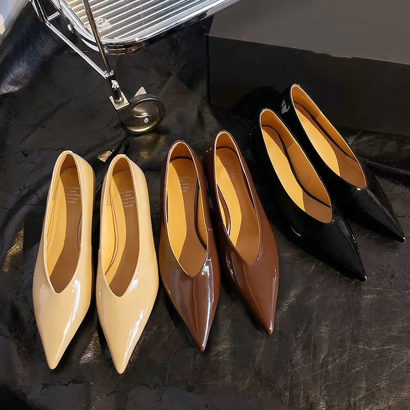 Genuine Leather Pointed Tip Shallow Heel Pumps