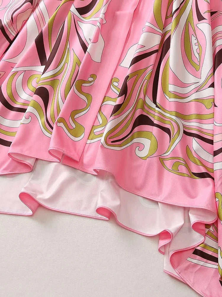 Pink Vintage Loose V-Neck Batwing Sleeve Floral Print Maxi Dress