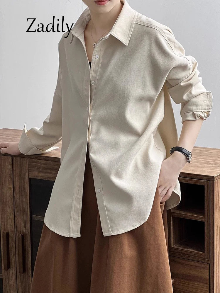 Button Up Long Sleeve Loose Blouse