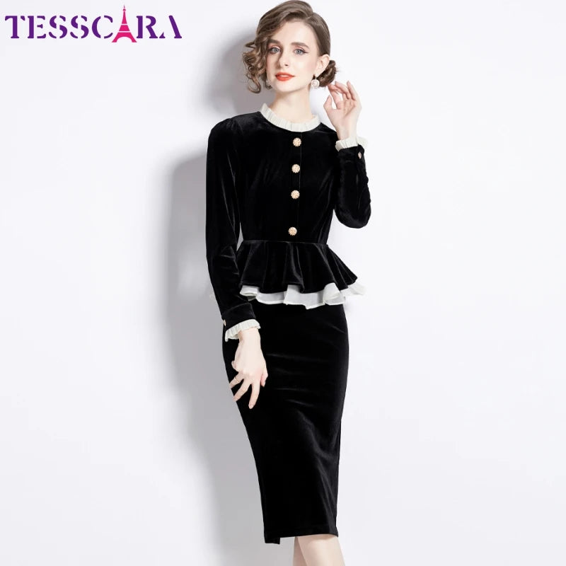 Black velvet peplum sales skirt