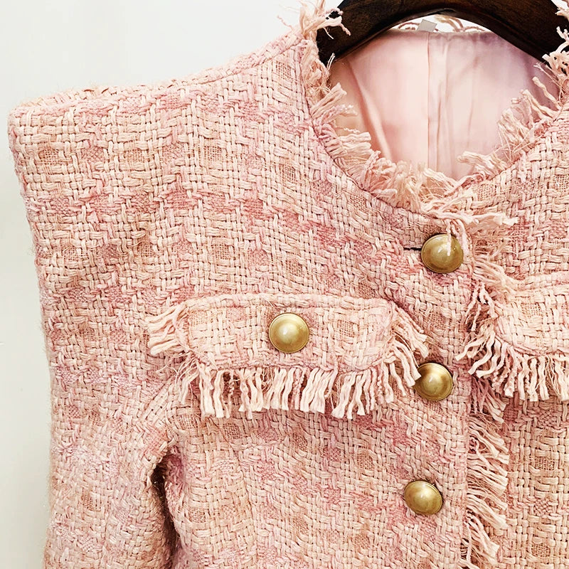 Gold Buttons Tweed Jacket Shorts Set