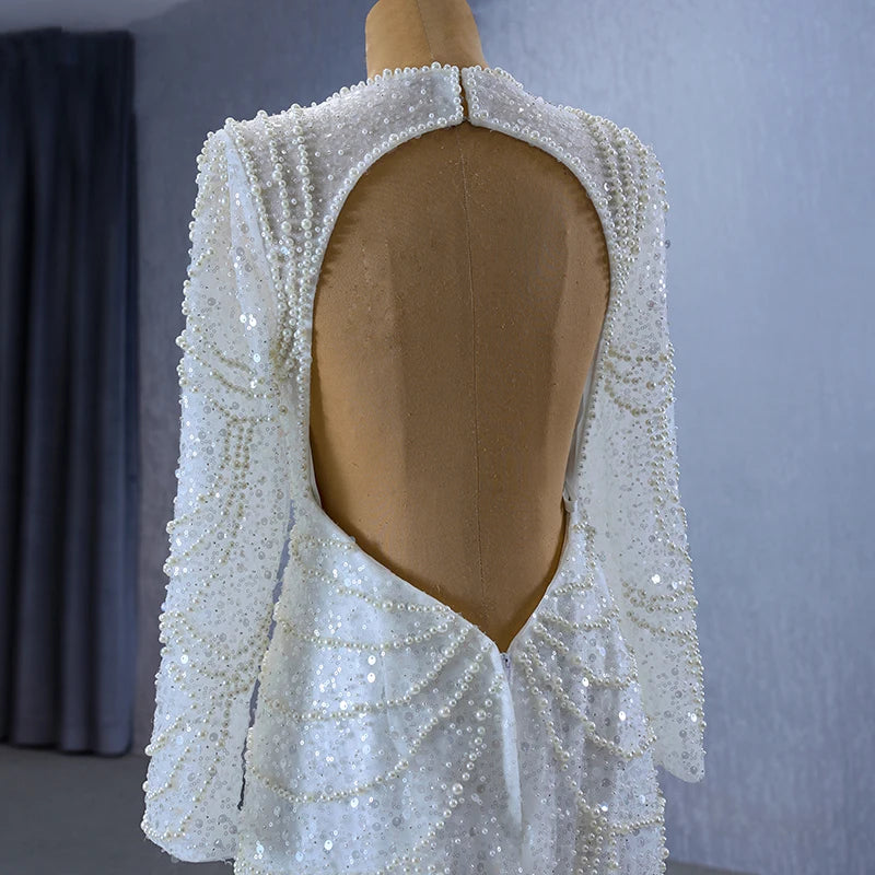Gorgeous Elegant Beading Fishtail Scoop Full Sleeves Backless Wedding Gown