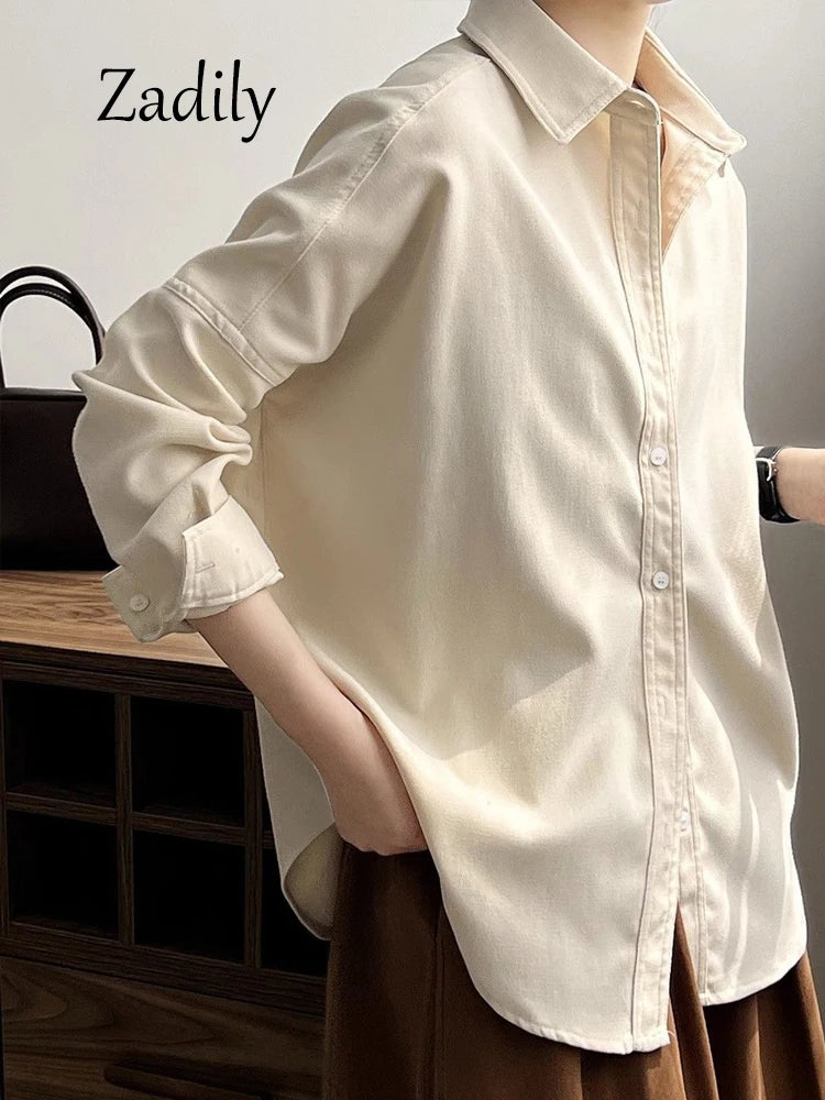 Button Up Long Sleeve Loose Blouse