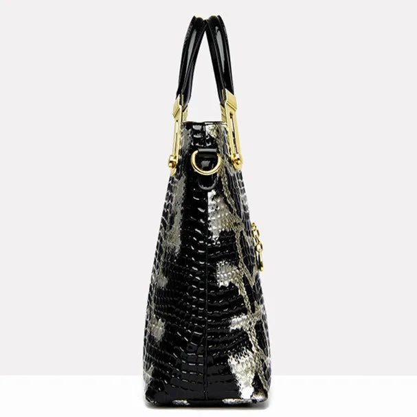 Snake Pattern Genuine Leather Tote